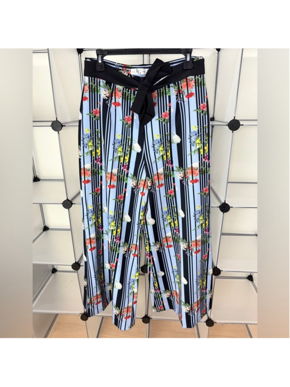Lena Gabrielle Women's Blue Floral Wide-Leg Belted Palazzo Pants Size 10